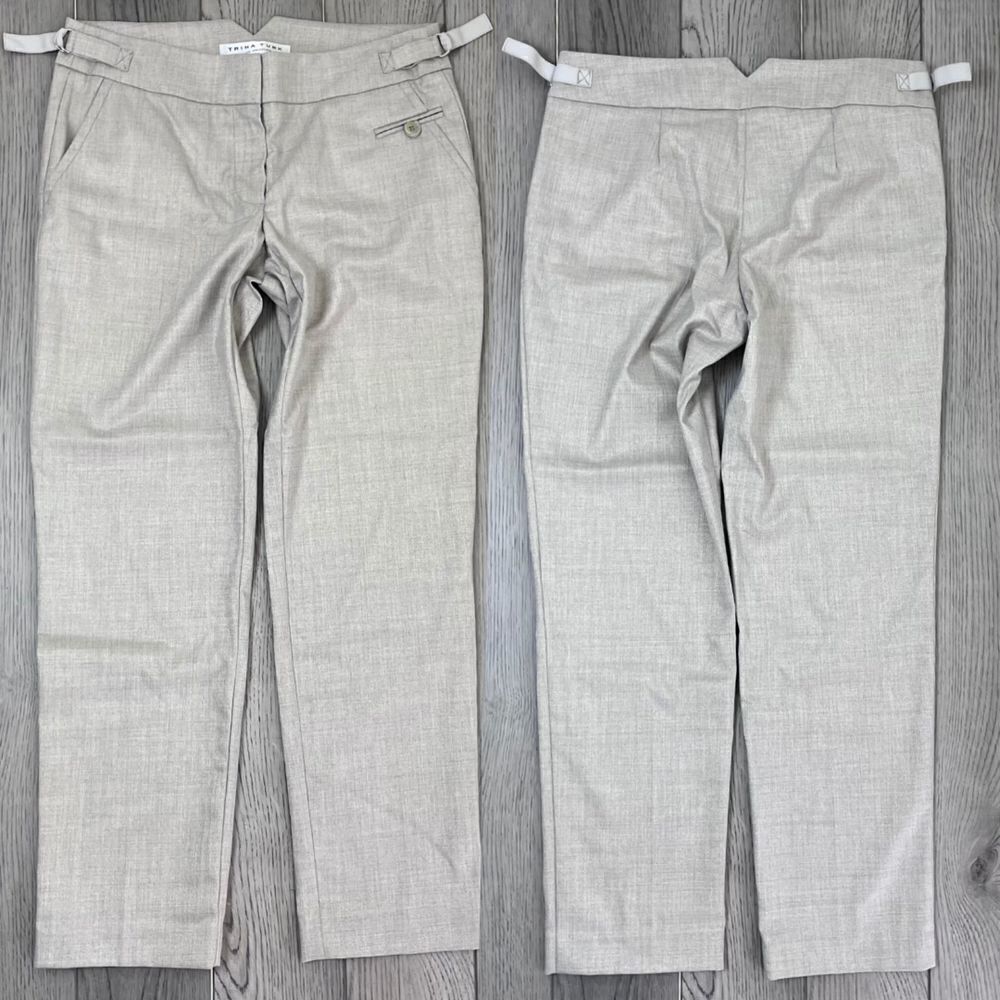 Trina Turk Women Size 4 Beige Gold Straight Leg Trouser Pants Office Holiday